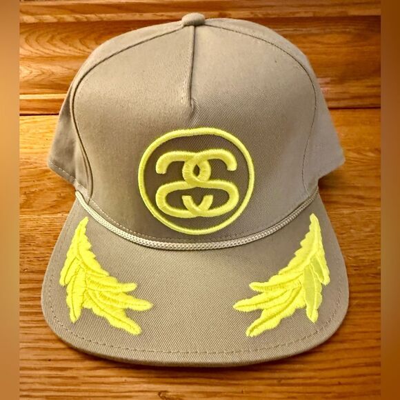 Stussy Gray Cap with Neon yellow Stars! Super Rare from Y2k! Vintage! Brand new! - Picture 2 of 10
